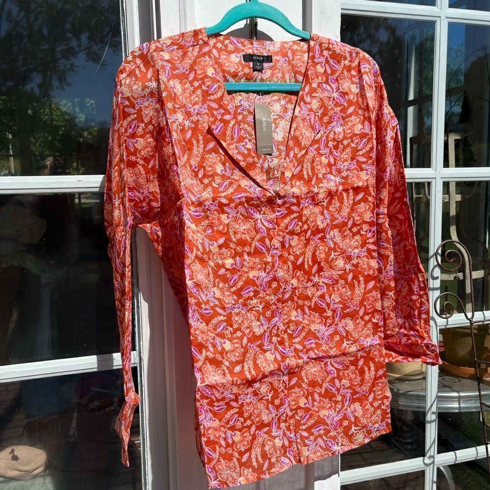 J Crew Ramie Tunic Top in Painted Block Print NWT - Picture 9 of 12